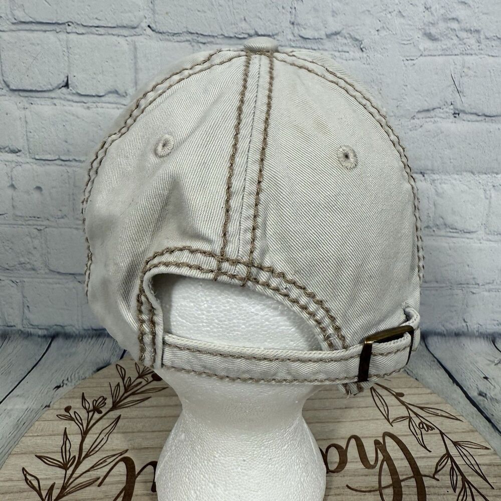 Life is Good Script Spellout Hat Strapback Cap Beige Blue Thick Stitched Outdoor - Picture 3 of 10